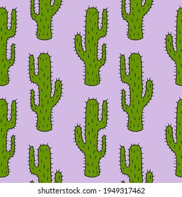 Cartoon doodle cactus seamless pattern. Floral background. Cute cartoon tropical element.