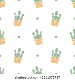 Dibujos animados doodle cactus sin patrón, Vector.