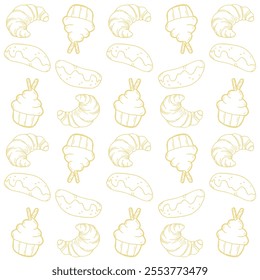 Cartoon doodle cakes and bread pattern