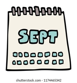 cartoon doodle calendar showing month of september