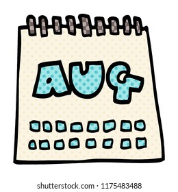 cartoon doodle calendar showing month of august