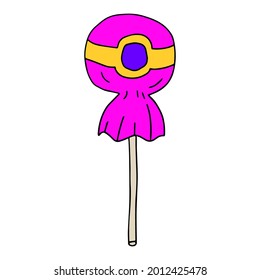Cartoon doodle candy isolated on white background.  Sweet lollipop icon.