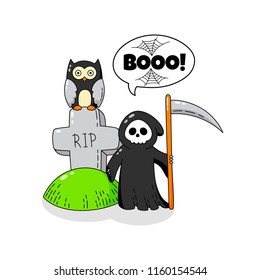 Cartoon doodle card. Happy Halloween. Background, wallpaper, template