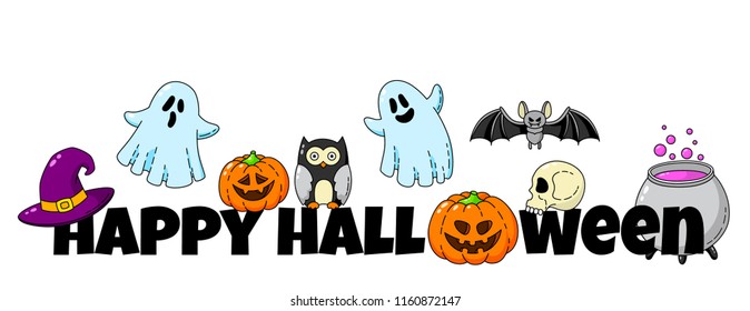 Cartoon doodle card. Happy Halloween. Background, wallpaper, template