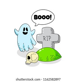 Cartoon doodle card. Happy Halloween. Background, wallpaper, template