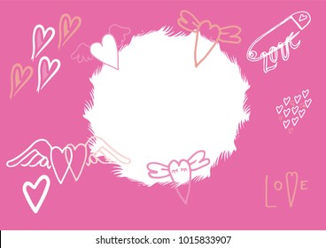 Cartoon doodle card for valentine with heart and space for text - vector