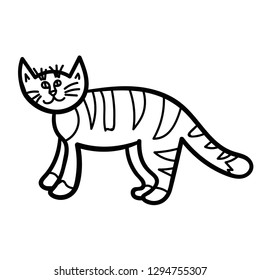 Cartoon  doodle cat isolated on white background. Vector illustration.  