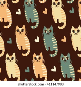 cartoon doodle cats seamless pattern