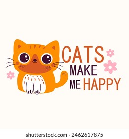Cartoon doodle character cats with the lettering Cats make me happy