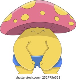 Caricatura doodle carácter de planta nutritiva y eficaz, el hongo rosado se ríe saludablemente