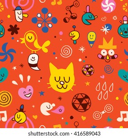 cartoon doodle characters seamless pattern