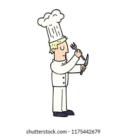 chef de dibujos animados con cuchillo y tenedor