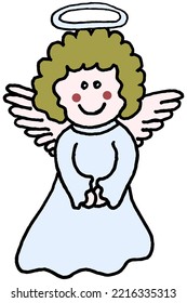 Cartoon doodle the Christmas angel  Cheerful cute vector illustration isolated transparent background