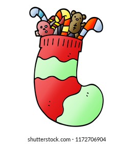 cartoon doodle christmas stocking full of toys