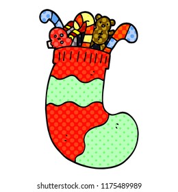 cartoon doodle christmas stocking full of toys