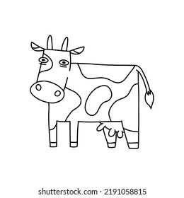 Cartoon doodle cow coloring page. Kids coloring book vector illustration.