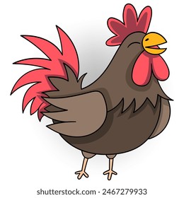 Cartoon doodle of cute animal behavior, rooster crowing in the morning