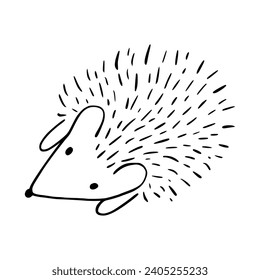 Cartoon doodle cute hedgehog - isolated vector illustration. Hand-drawn adorable hedgehog on his back. Spiny mammal. Forest animals. Vector illustration for children.