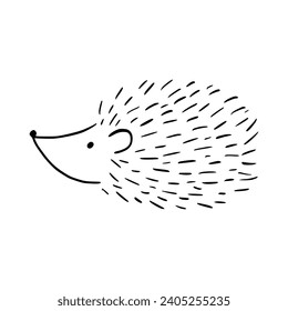 Cartoon doodle cute hedgehog - isolated vector illustration. Hand-drawn adorable hedgehog on his back. Spiny mammal. Forest animals. Vector illustration for children.