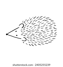 Cartoon doodle cute hedgehog - isolated vector illustration. Hand-drawn adorable hedgehog on his back. Spiny mammal. Forest animals. Vector illustration for children.