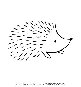 Cartoon doodle cute hedgehog - isolated vector illustration. Hand-drawn adorable hedgehog on his back. Spiny mammal. Forest animals. Vector illustration for children.