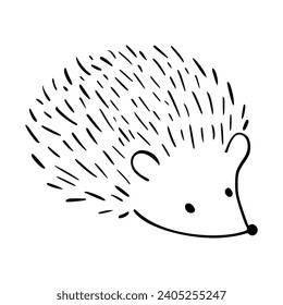 Cartoon doodle cute hedgehog - isolated vector illustration. Hand-drawn adorable hedgehog on his back. Spiny mammal. Forest animals. Vector illustration for children.