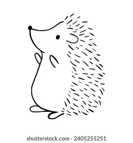 Cartoon doodle cute hedgehog - isolated vector illustration. Hand-drawn adorable hedgehog on his back. Spiny mammal. Forest animals. Vector illustration for children.