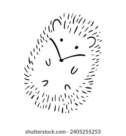 Cartoon doodle cute hedgehog - isolated vector illustration. Hand-drawn adorable hedgehog on his back. Spiny mammal. Forest animals. Vector illustration for children.