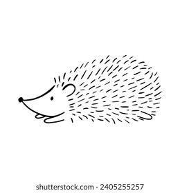 Cartoon doodle cute hedgehog - isolated vector illustration. Hand-drawn adorable hedgehog on his back. Spiny mammal. Forest animals. Vector illustration for children.