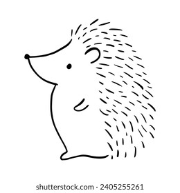 Cartoon doodle cute hedgehog - isolated vector illustration. Hand-drawn adorable hedgehog on his back. Spiny mammal. Forest animals. Vector illustration for children.