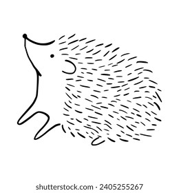 Cartoon doodle cute hedgehog - isolated vector illustration. Hand-drawn adorable hedgehog on his back. Spiny mammal. Forest animals. Vector illustration for children.