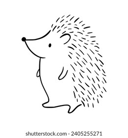 Cartoon doodle cute hedgehog - isolated vector illustration. Hand-drawn adorable hedgehog on his back. Spiny mammal. Forest animals. Vector illustration for children.