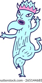 cartoon doodle devil in bright neon color