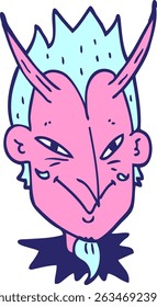 cartoon doodle devil face in bright neon colors