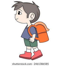 cartoon doodle of educational activities, school children walking carrying bags to go