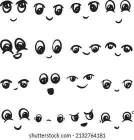 Cartoon Doodle Emoticon Kawaii Faces and Eyes Icon Logo Collection