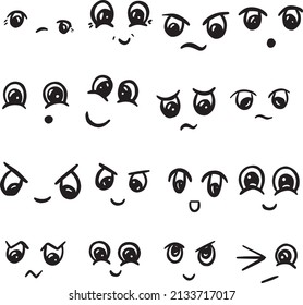 Cartoon Doodle Emoticon Kawaii Faces and Eyes Icon Logo Collection