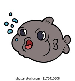 cartoon doodle fish blowing bubbles