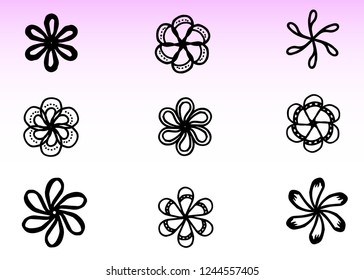 Cartoon doodle flowers. Hand drawn, vector, isolated, thin strokes