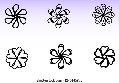 Cartoon doodle flowers. Hand drawn, vector, isolated, thin strokes