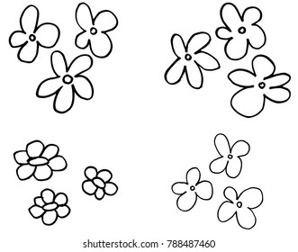 Cartoon doodle flowers. Hand drawn, vector, isolated.