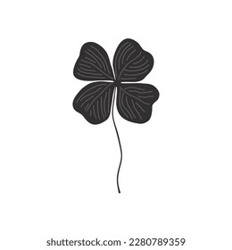 Cartoon doodle four-leaf clover icon. Vector isolated illustration.