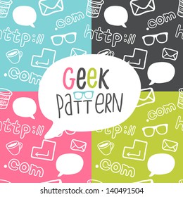 Cartoon doodle geek seamless pattern.