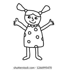 Cartoon doodle girl isolated on white background. Vector illustration. 