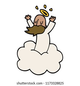 cartoon doodle god on cloud
