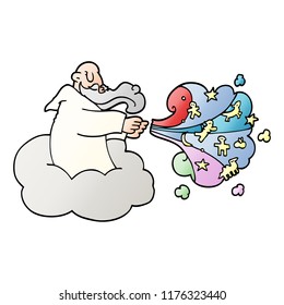 cartoon doodle god on cloud
