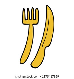 cartoon doodle gold cutlery set