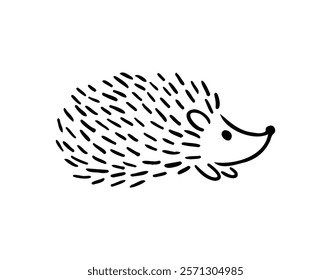 Cartoon doodle hand drawn cute hedgehog. Hand-drawn adorable hedgehog. Forest animals. Outline drawing for children. Vector illustration