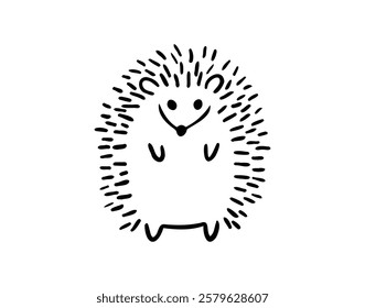 Cartoon doodle hand drawn cute hedgehog. Hand-drawn adorable hedgehog. Forest animals. Outline drawing for children. Vector illustration