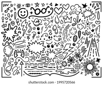 Cartoon Doodle Hand Drawn Ink Style Abstract Decorations